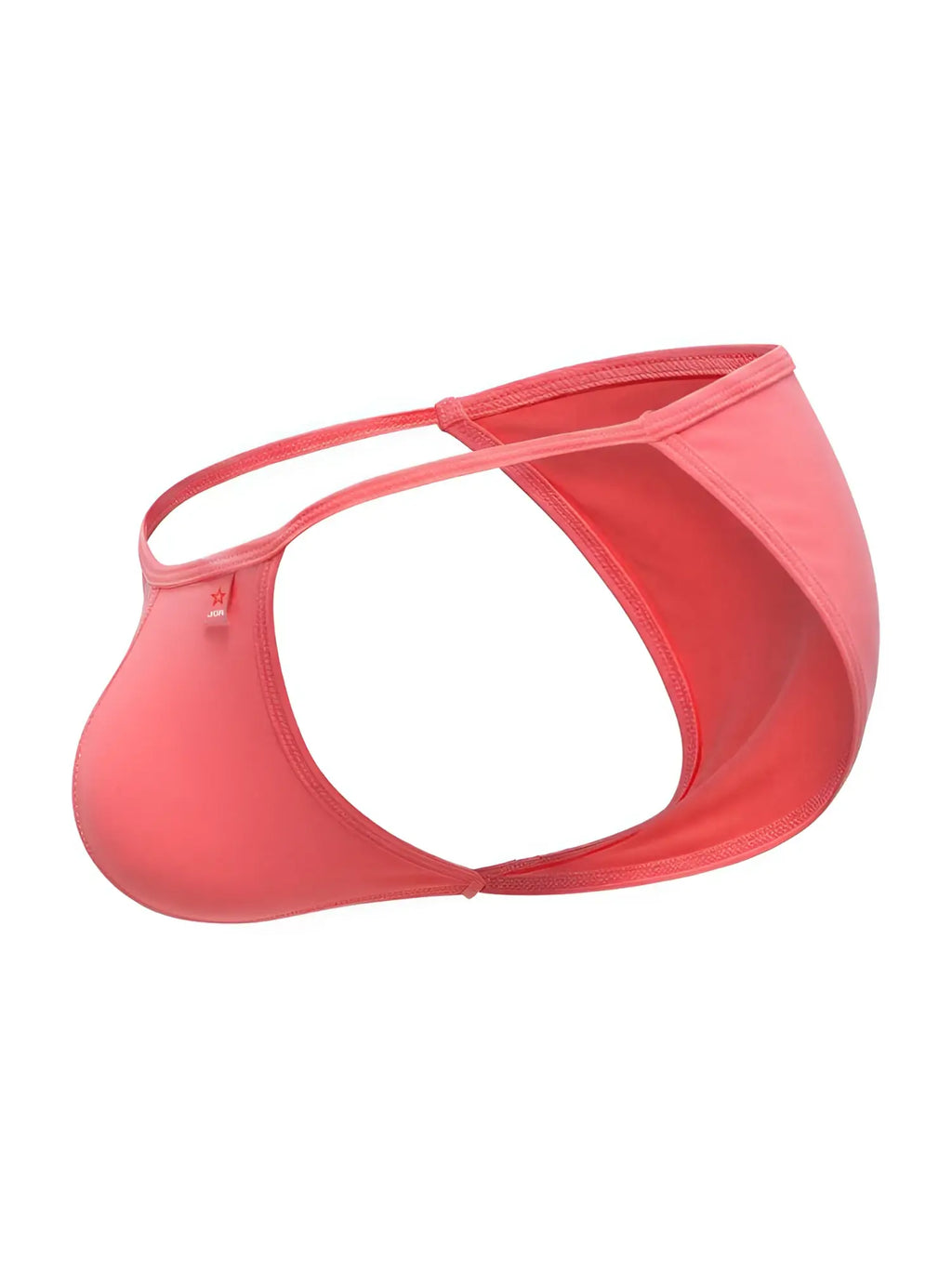 A coral-colored form-fitting men’s thong made of smooth stretch fabric with thin elastic straps from JOR 2358 Axel Bikini Color Candy