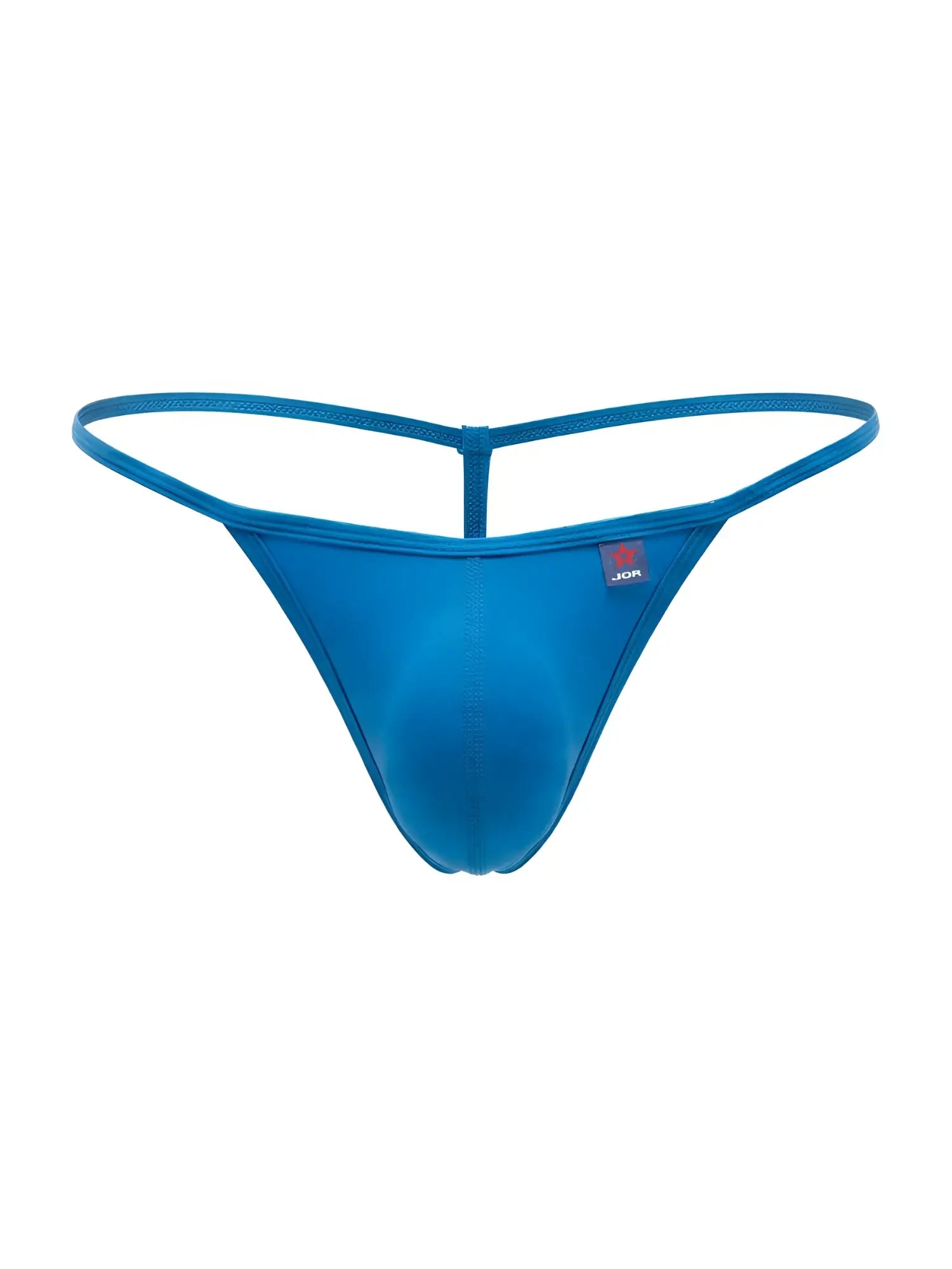 Bright blue jom brand thong with smooth stretchy fabric and thin supportive straps in jor 2359 axel g-string turquoise
