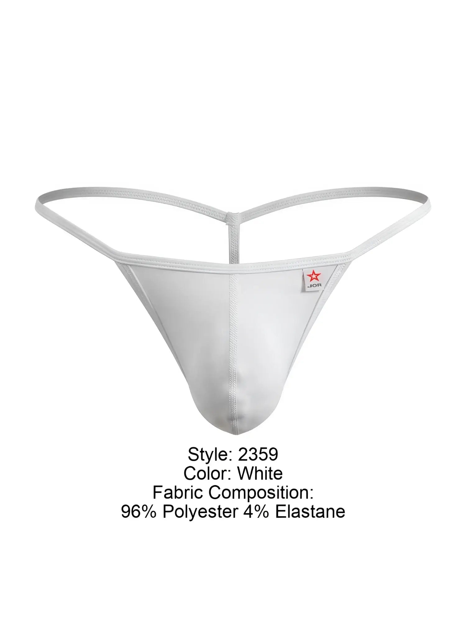 White jor 2359 axel g-string thong with thin elastic straps in smooth polyester elastane blend front view