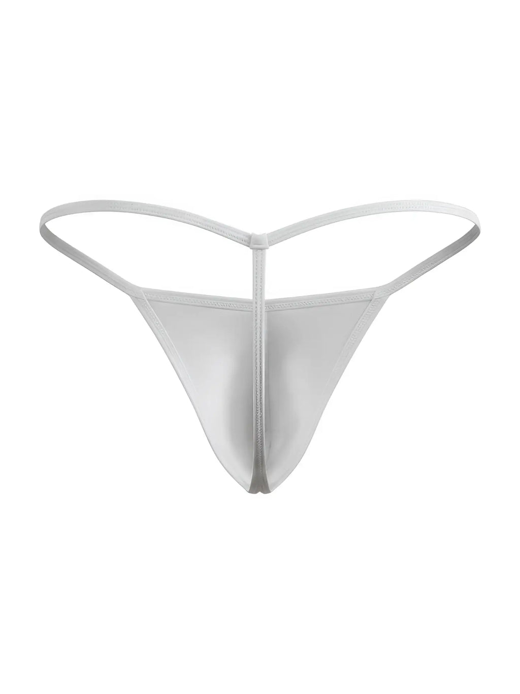 A sleek white JOR 2359 Axel g-string thong made of translucent satin-like fabric with thin supportive straps