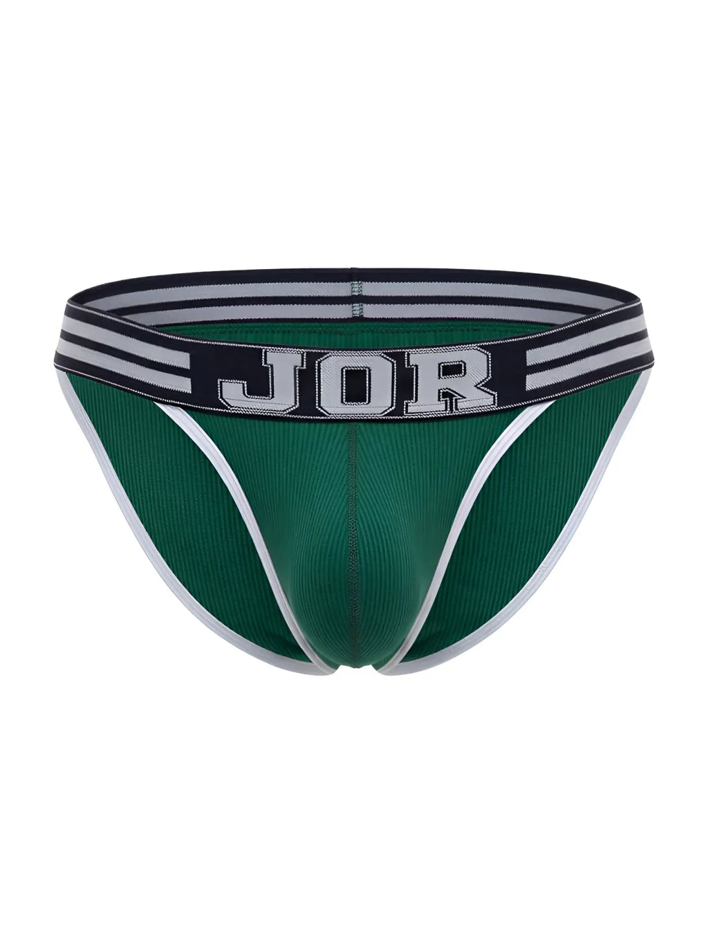 Green jor 2362 rush bikini briefs with white trim and a striped waistband for comfortable everyday wear