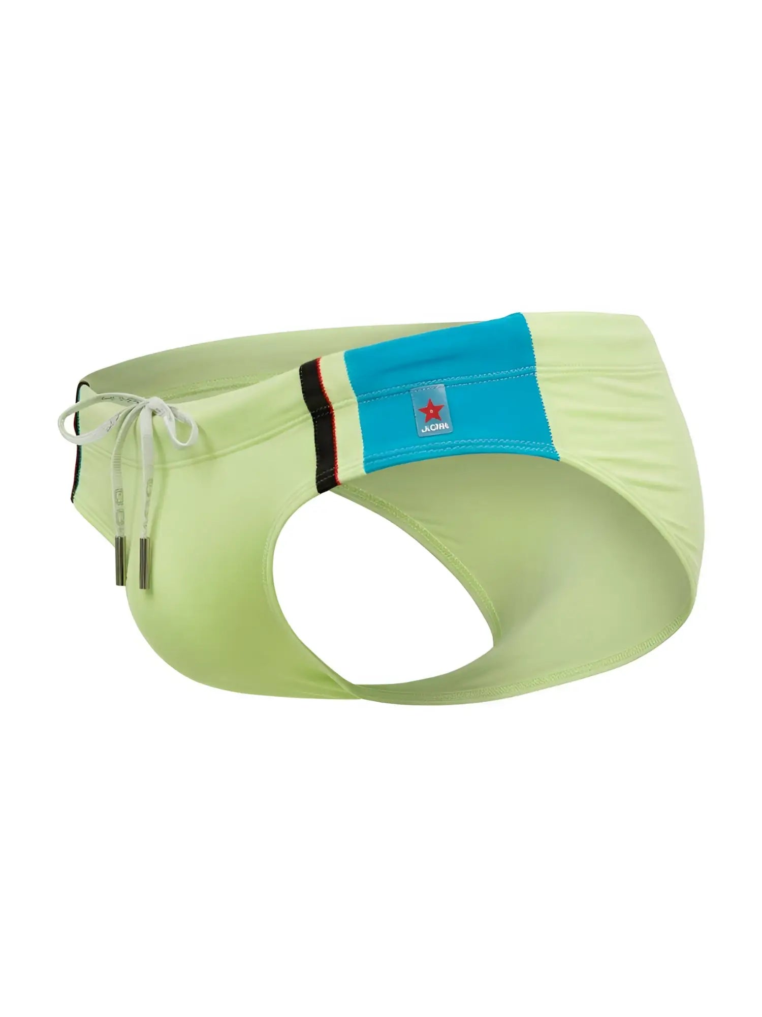 Light green jor 2384 wind swim briefs with blue panel and white drawstring for swimming use