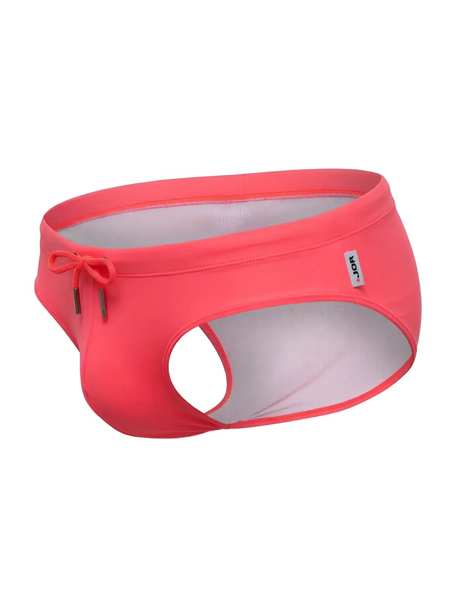 Bright coral color jor 2387 travel swim briefs with mesh interior and drawstring waistband for men