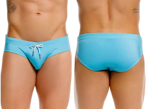 Light blue travel swim briefs by JOR 2387 with white drawstring tie designed for comfortable swimming