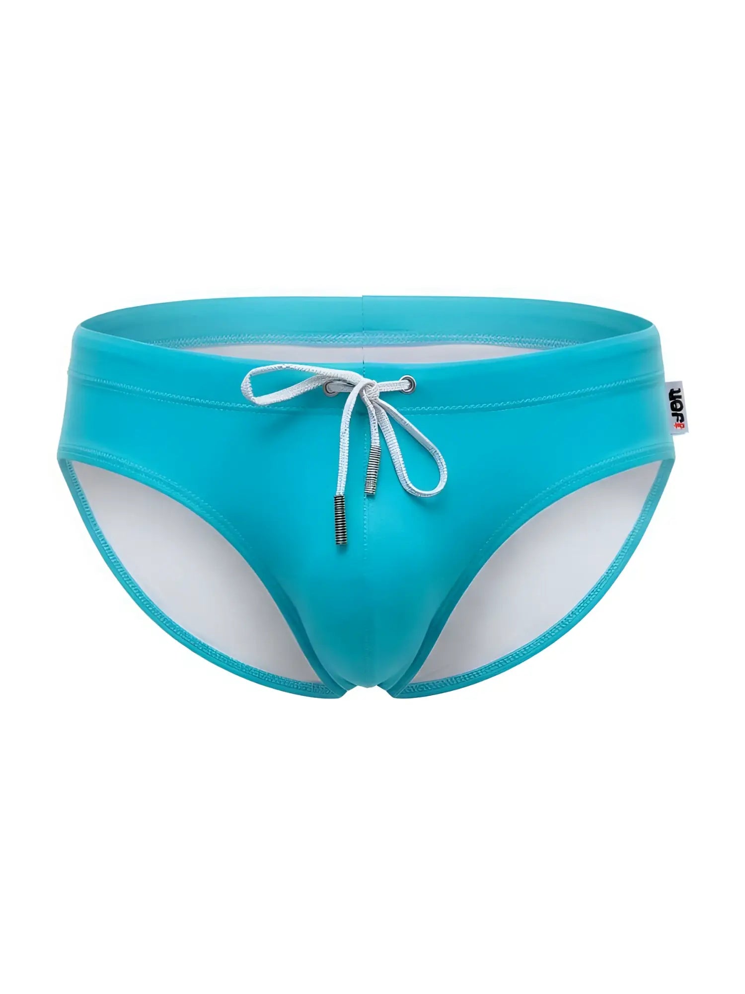Turquoise jor 2387 travel swim briefs with white drawstring elastic waistband designed for comfortable swimwear use