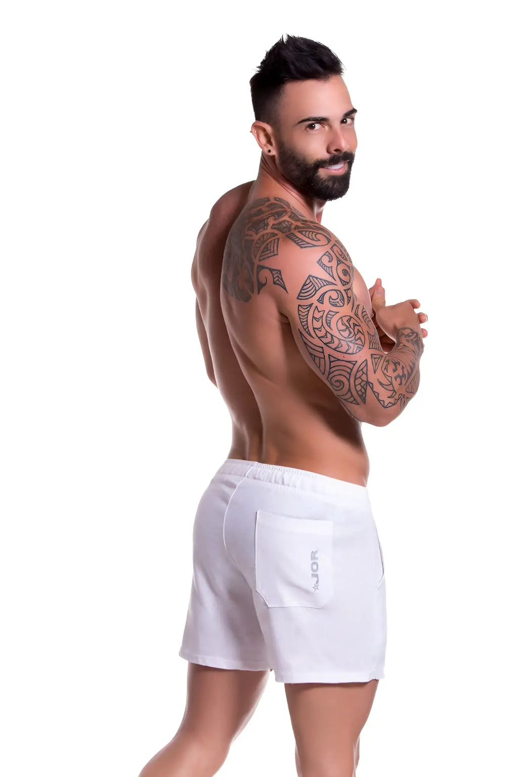 White jor arrecife copacabana mini swim shorts with subtle logo on side pocket size m