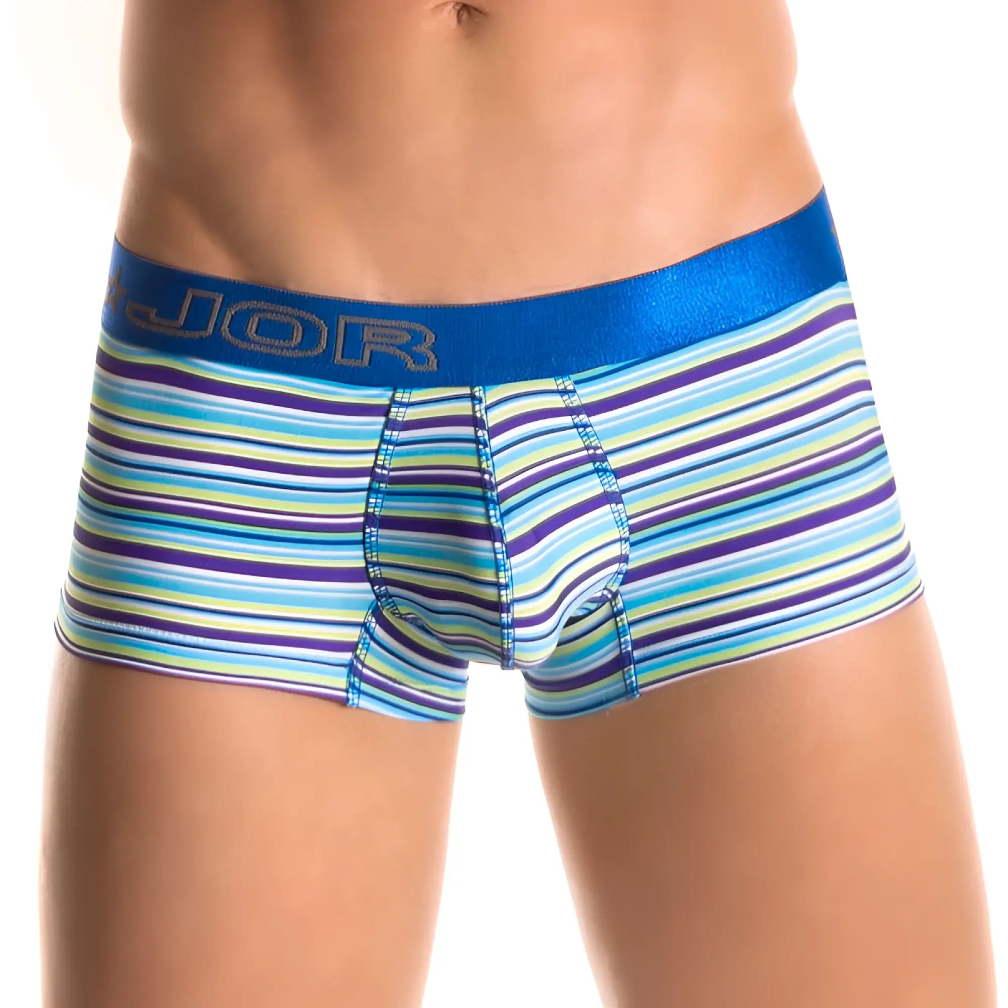 Jor lines boxer underwear blue 0177 size M with blue purple and light green stripes and shiny blue waistband