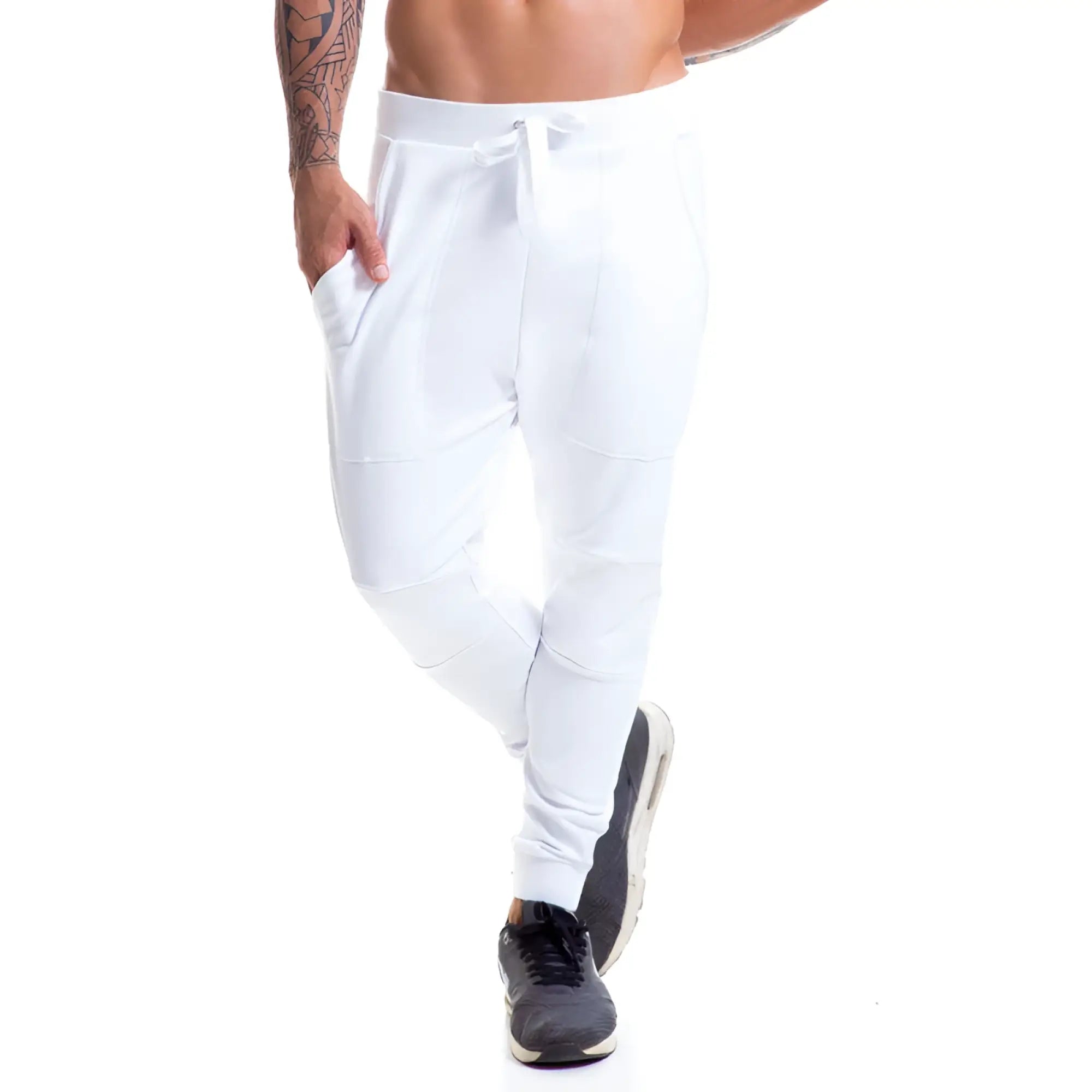White slim fit drawstring jogger pants with side pockets by jor london in size l
