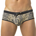 Jor piton brief swimwear size l black and beige snake print swim trunks with black elastic waistband