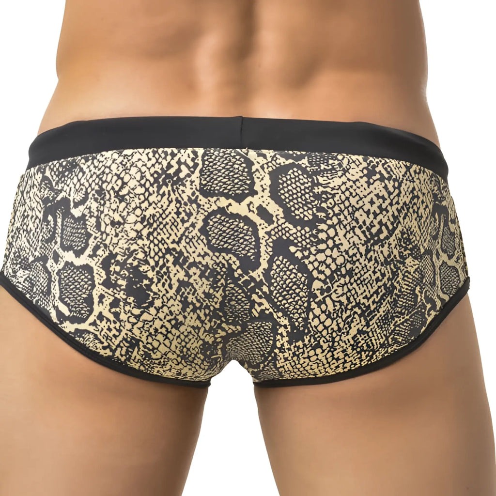 Jor piton brief swimwear size l in snake print with black elastic waistband and trim for a stylish fit