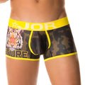 Yellow-trimmed jor tiger boxer underwear size l featuring bold tiger graphic and camouflage pattern for men