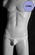Lilac-colored glossy latex briefs displayed on a mannequin for JP-Beach classic mini lycra bikini swimwear XL