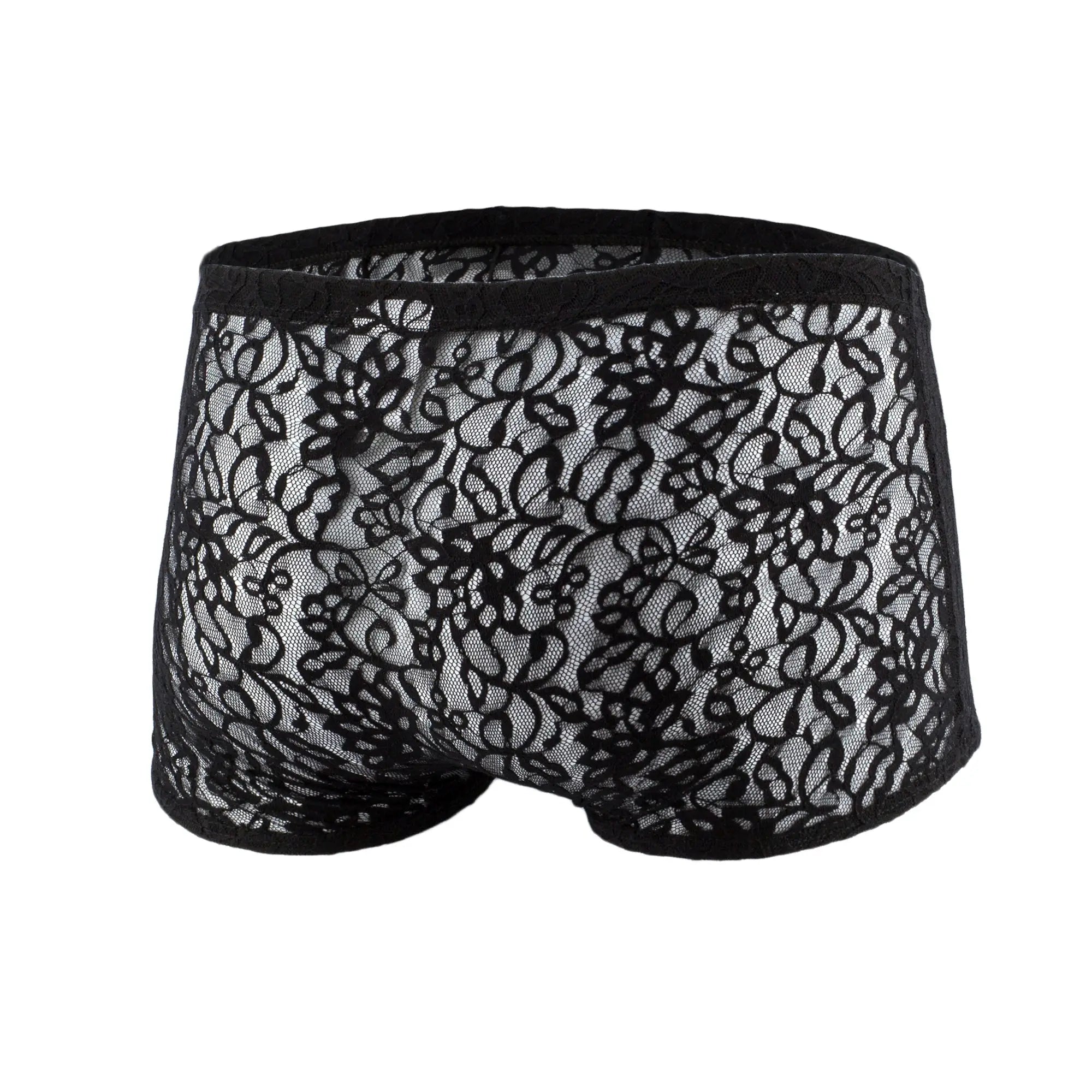 Black lace men’s boxer mesh underwear js08 joe snyder with intricate floral patterns and solid black elastic waistband