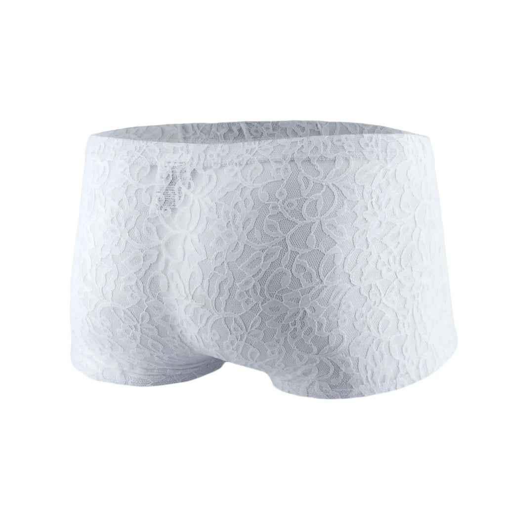 White lace men’s boxer underwear with delicate floral mesh pattern from Joe Snyder JS08-Joe Snyder Boxer Mesh