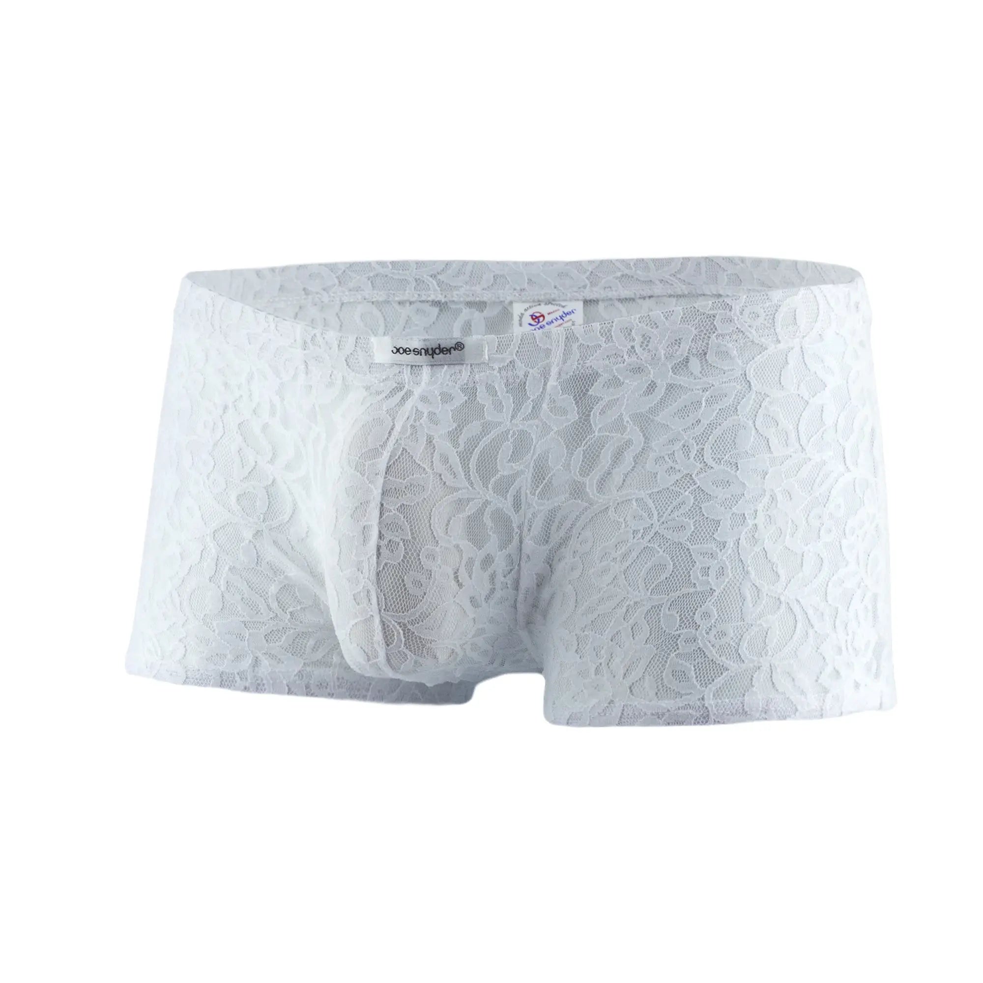 White lace men’s underwear js08 joe snyder boxer mesh with delicate floral pattern and supportive pouch design