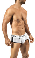 White joe snyder briefs with black trim and branded waistband from jsaw06 joe snyder activewear mini shorty collection