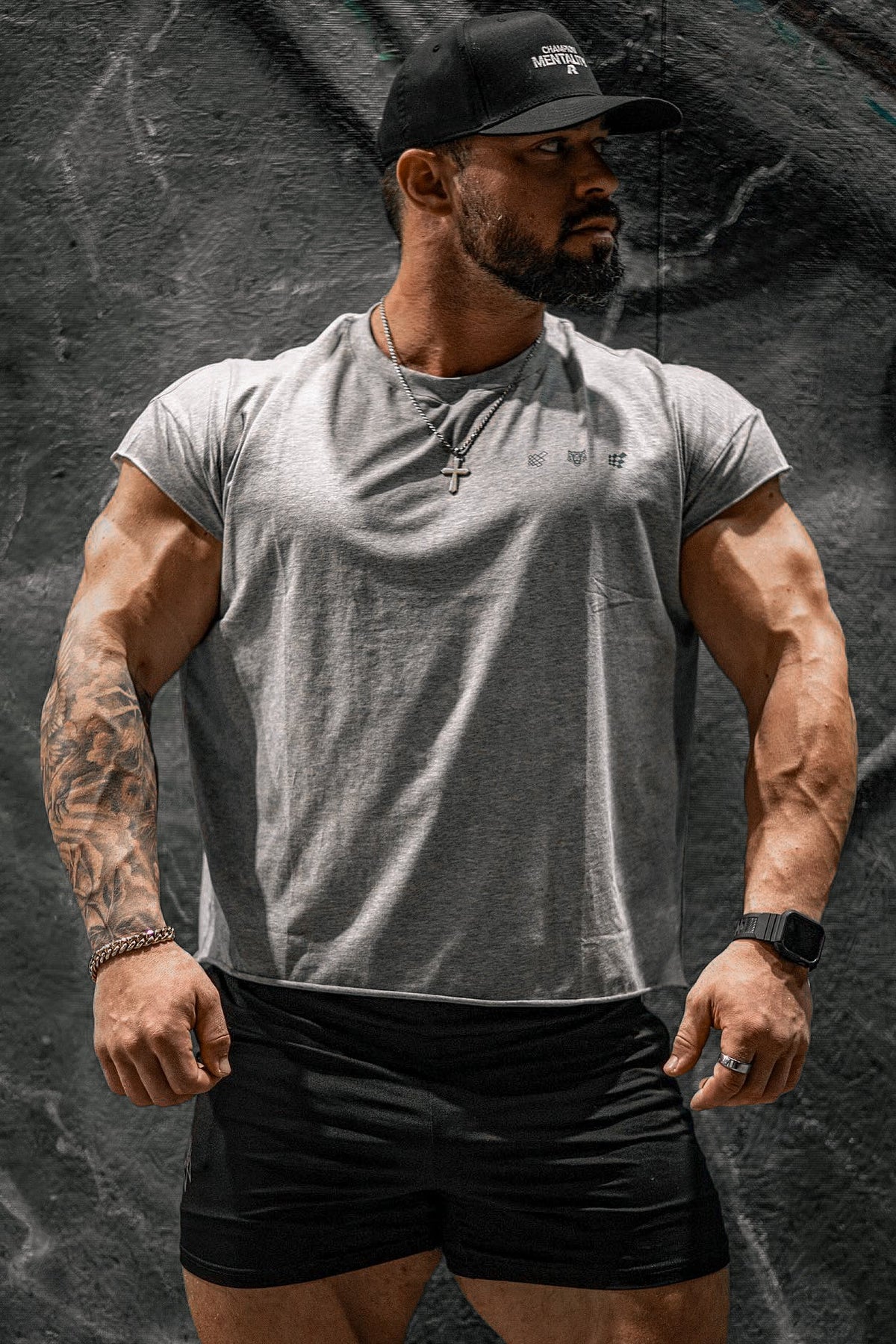 Jed North Oversized Raw-Cut Cropped Tee – Heather Grey