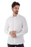 White jurox long sleeve button down shirt with textured subtle vertical ribbing in lightweight fabric