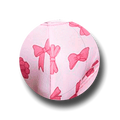 A light pink fabric sample swatch with a repeating pattern of darker pink bows and floral motifs, shown against a white background with a soft drop shadow.