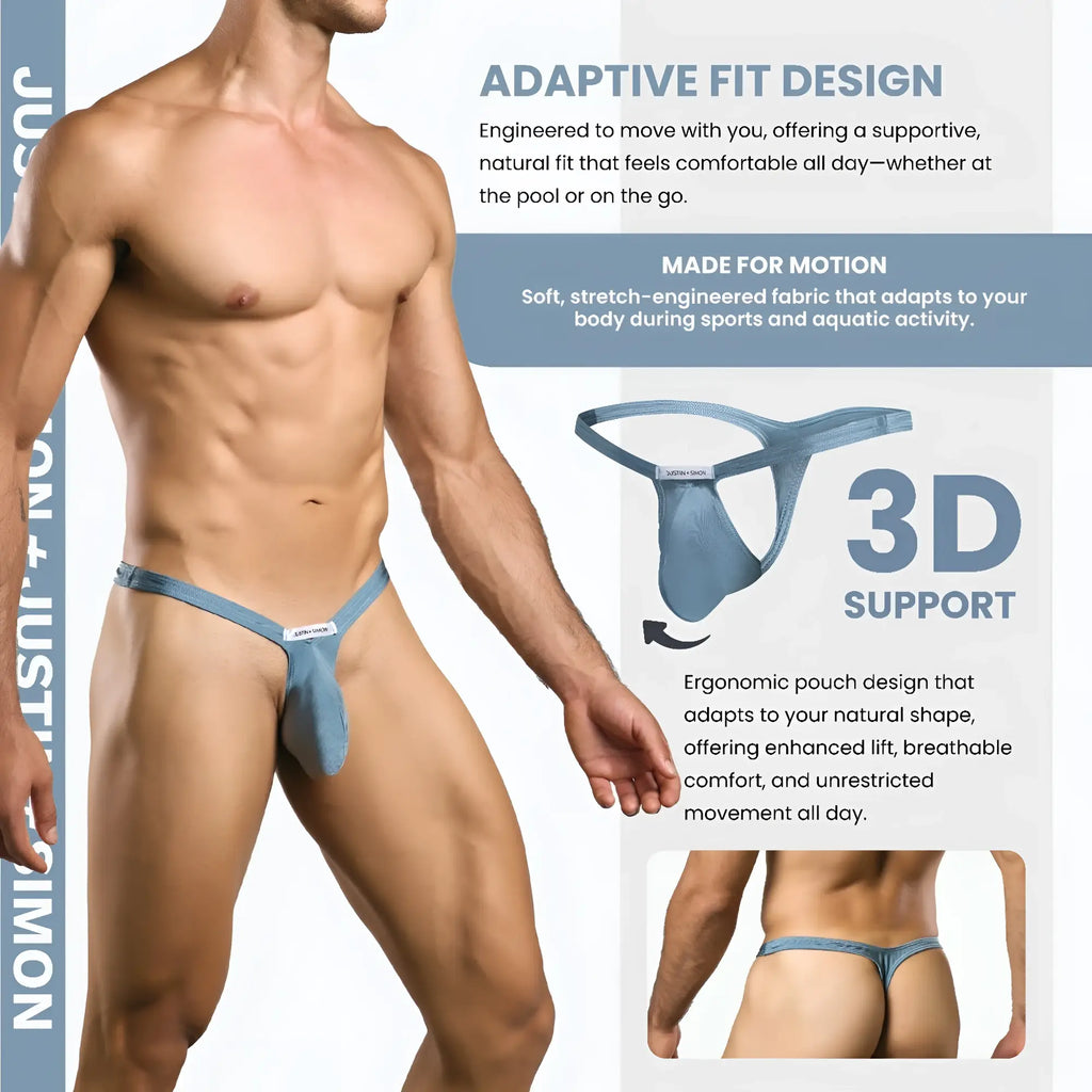 Blue justin + simon bulge thong adaptive-fit athletic briefs with 3d support stretch-engineered fabric for motion