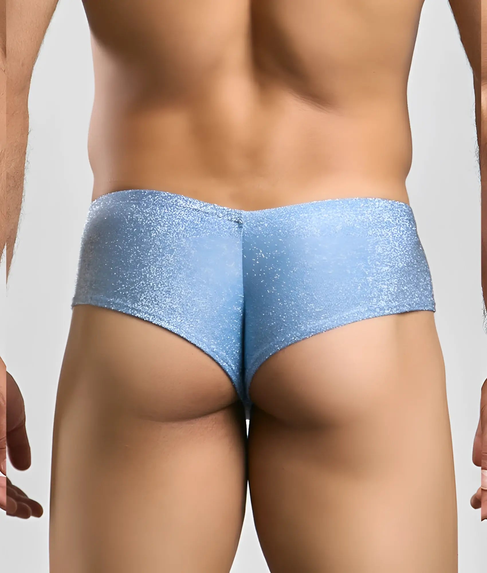 Light blue glittery briefs from justin + simon featuring a sparkly fabric perfect for stylish comfort