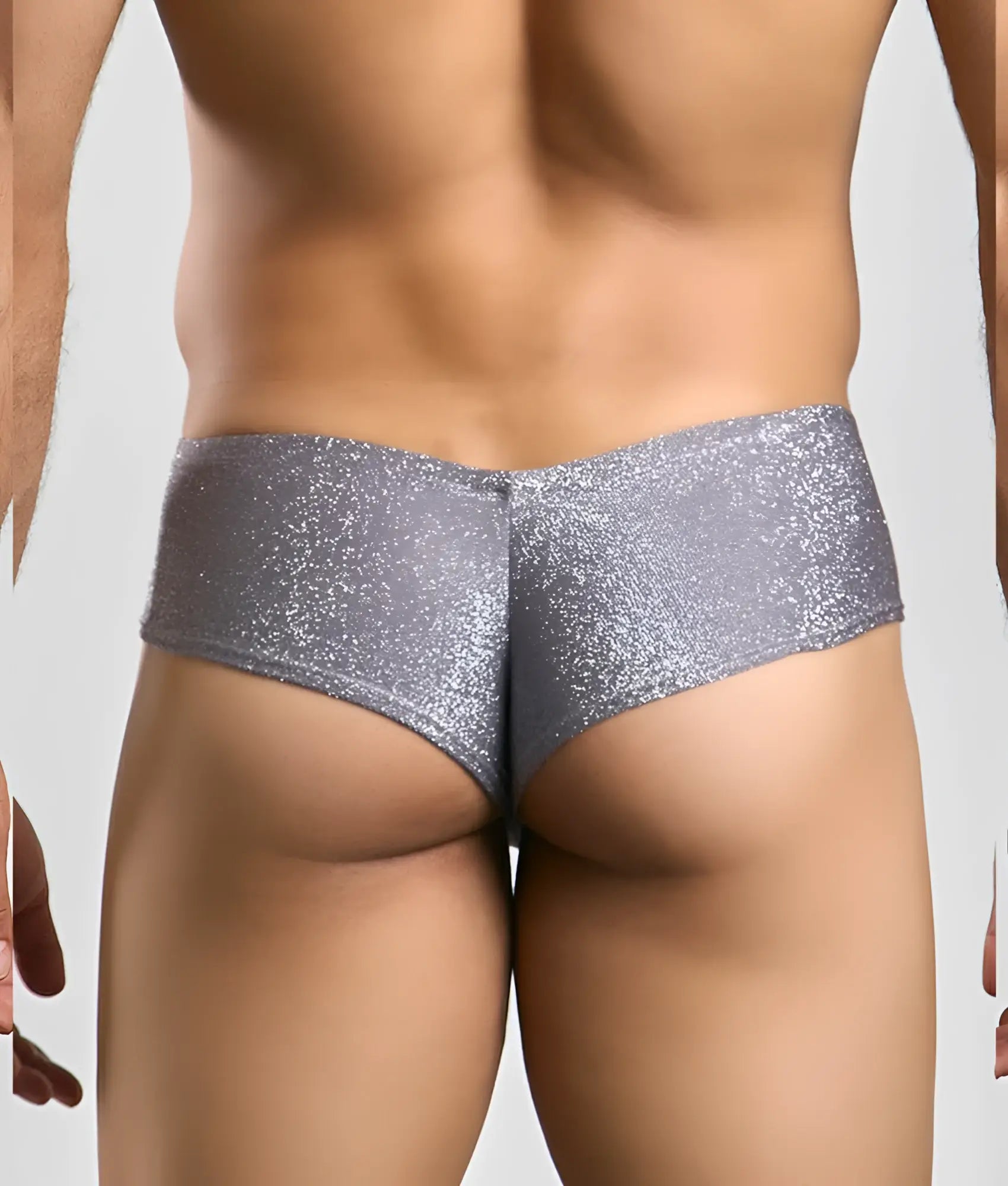 Shiny silver glitter briefs by justin + simon with a snug form-fitting design
