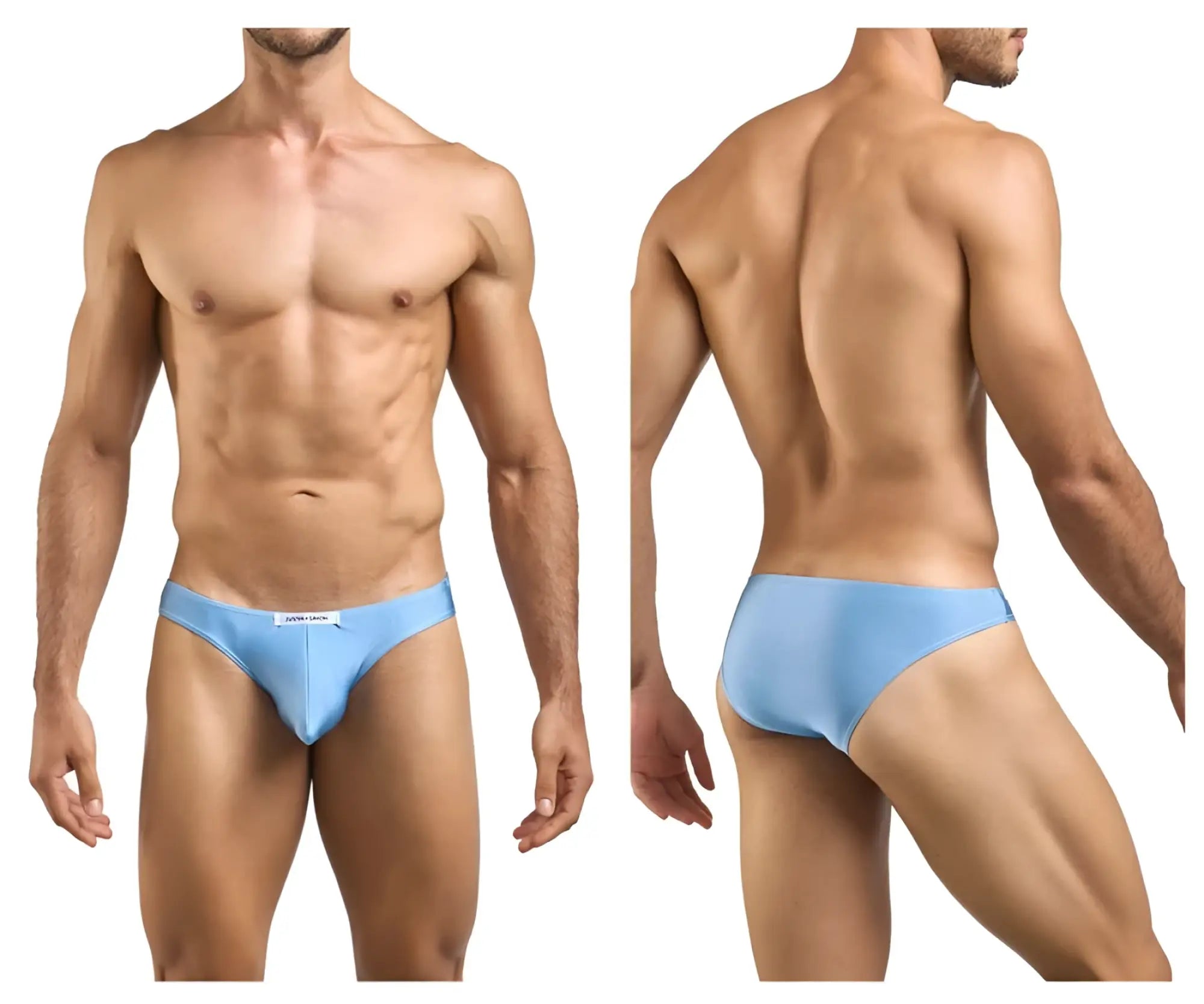 Light blue justin simon xsj01 classic bikini briefs with subtle brand tag on waistband for comfortable wear