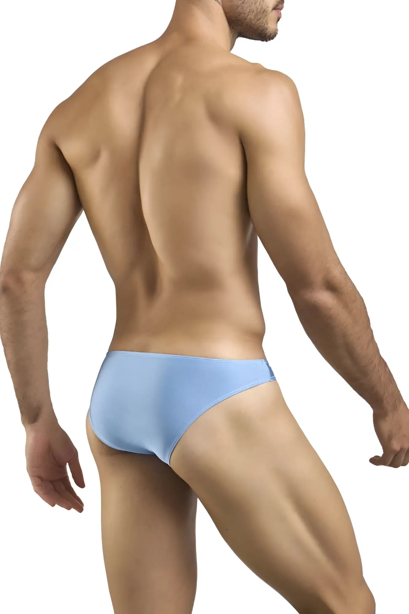 Light blue smooth-textured men’s briefs classic bikini style from JUSTIN+SIMON model XSJ01 in baby blue color
