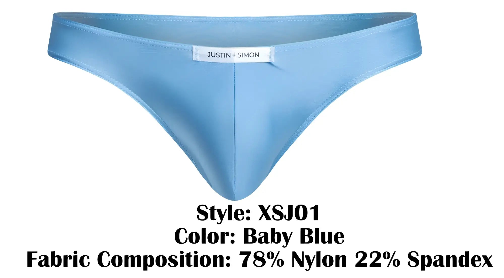 Baby blue thong by justin + simon made of 78 nylon and 22 spandex classic bikini style xsj01