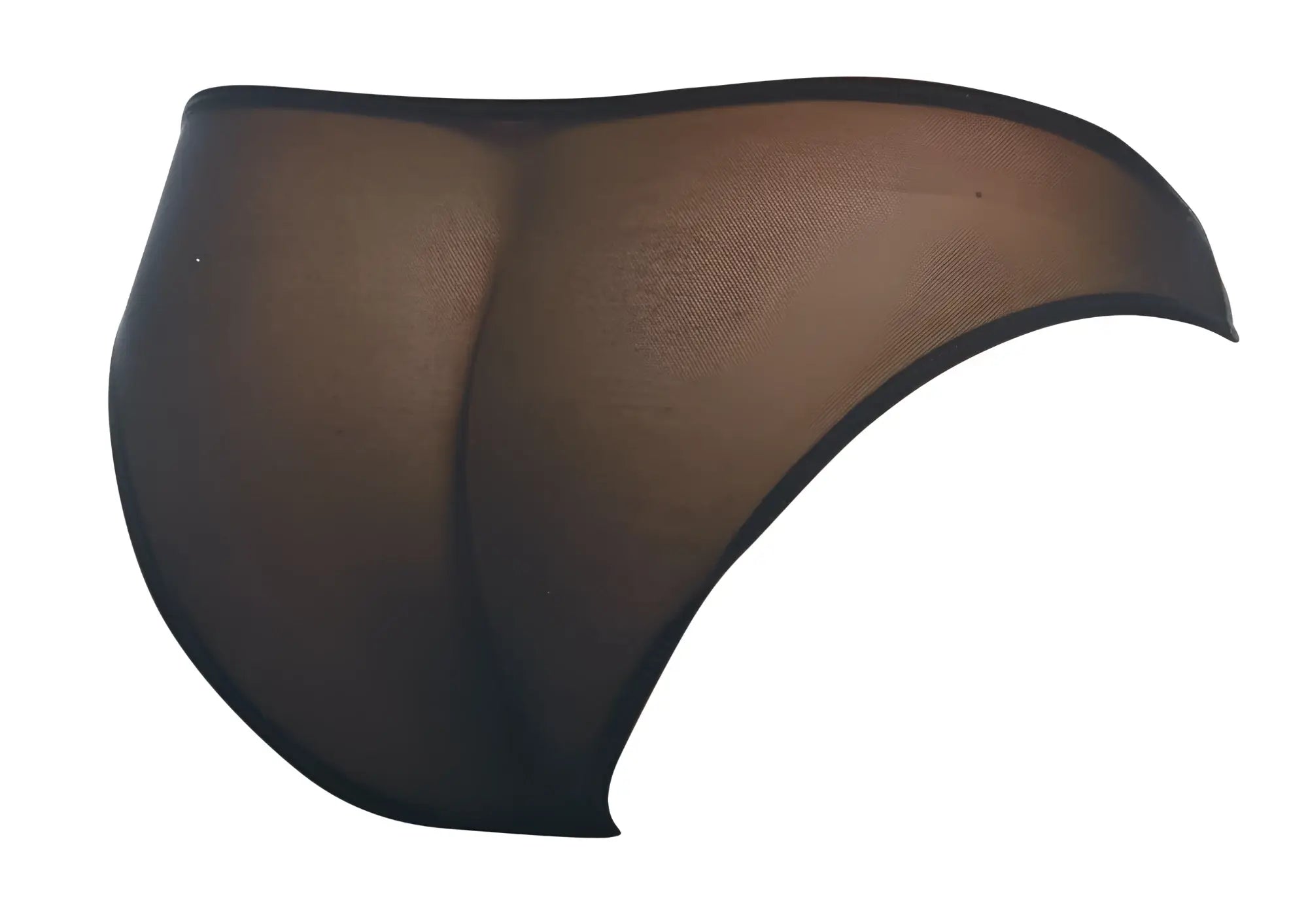 Black sheer mesh classic bikini briefs with smooth opaque black trim by justin simon xsj01 model in black mesh