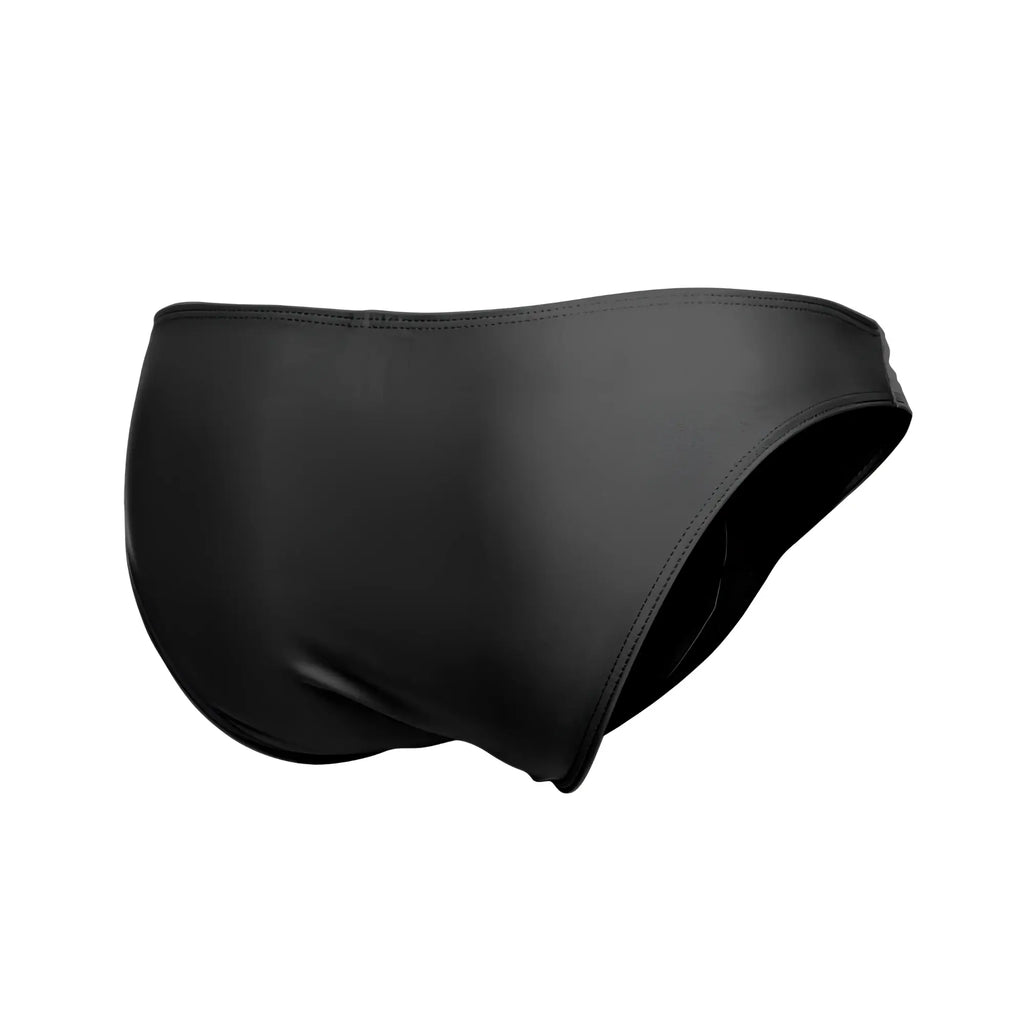 Black swim trunks justin simon xsj01 with smooth satin finish and clean stitching along edges