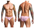 Pink bow-patterned swim trunks from justin+simon xsj01 classic bikini color coquette for stylish beachwear