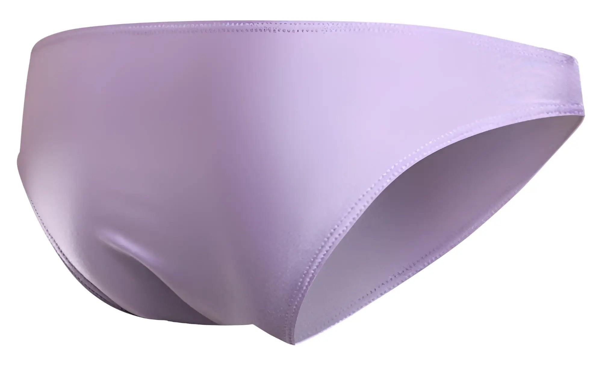 A sleek lavender satin brief with a smooth glossy finish and stitched edges from JUSTIN SIMON XSJ01 classic bikini
