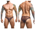 Black briefs with red floral pattern and sheer mesh fabric from justin simon xsj01 classic bikini color lips collection