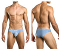 Light blue sparkly fabric briefs with a subtle logo on the waistband from JUSTIN SIMON classic bikini lurex blue collection