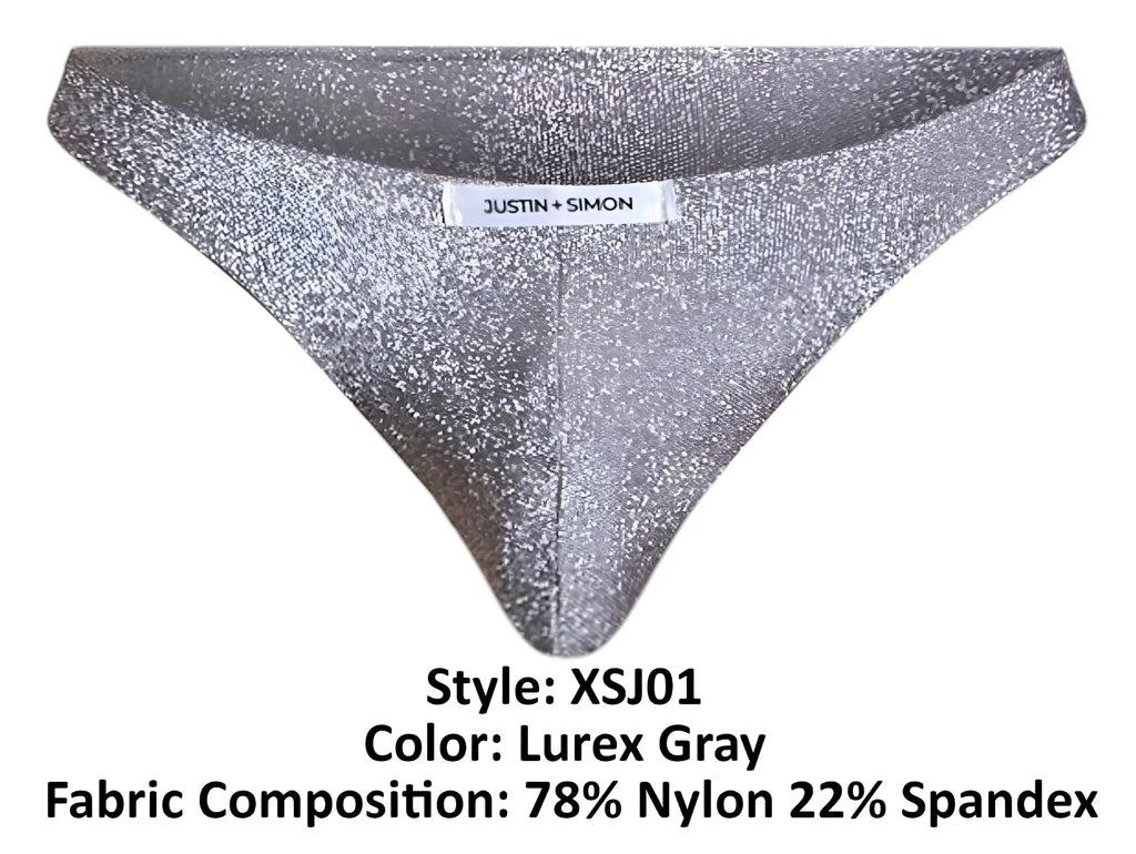 Justin simon xsj01 classic bikini lurex gray thong made of 78 nylon and 22 spandex with a shimmering finish