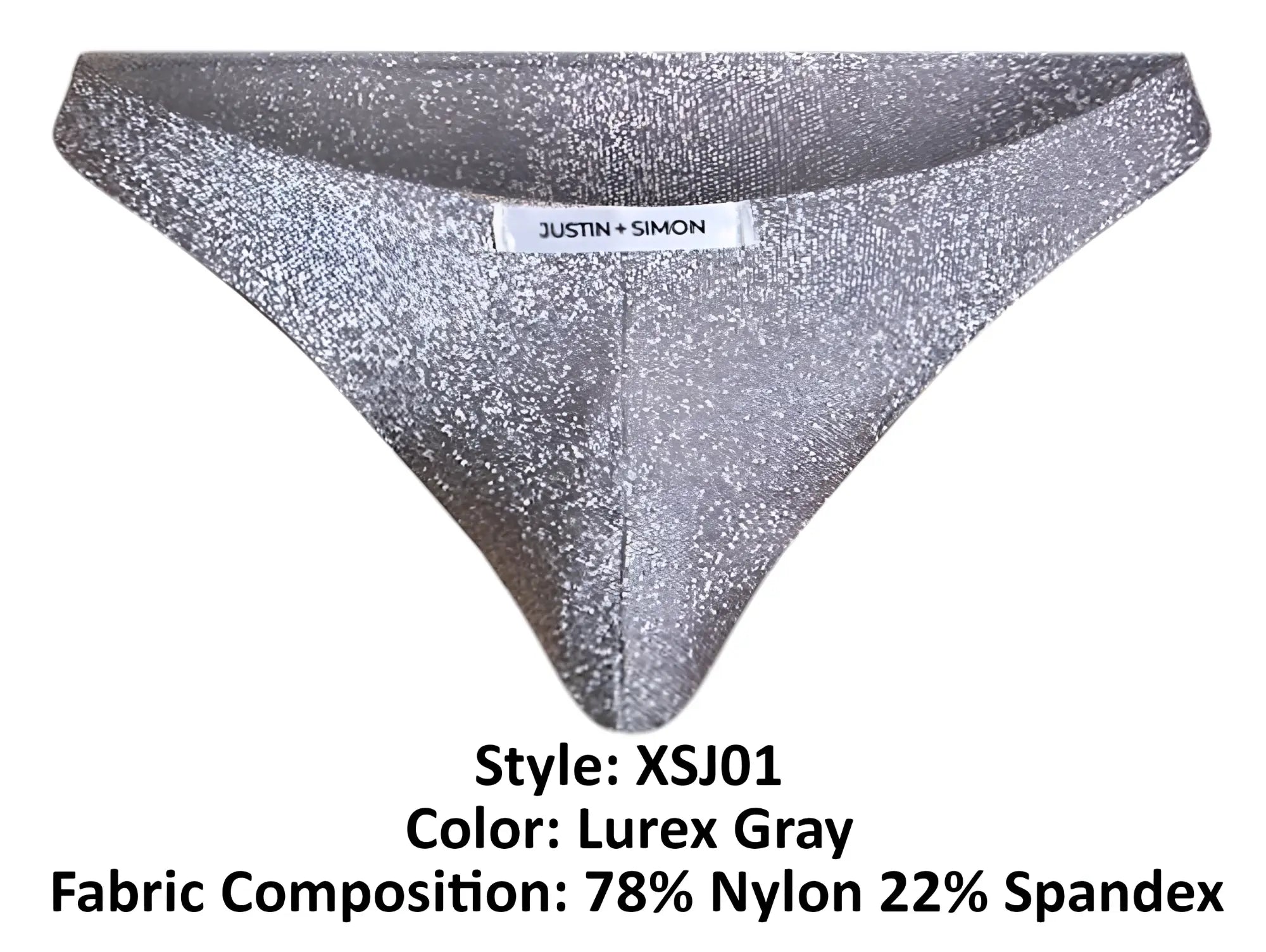 Justin simon xsj01 classic bikini lurex gray thong made of 78 nylon and 22 spandex with a shimmering finish