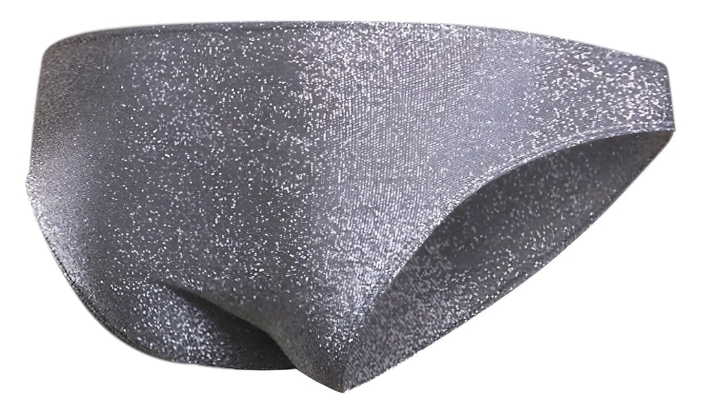 Justin+simon xsj01 classic bikini swim trunks in shiny silver glitter lurex gray with sleek form-fitting design
