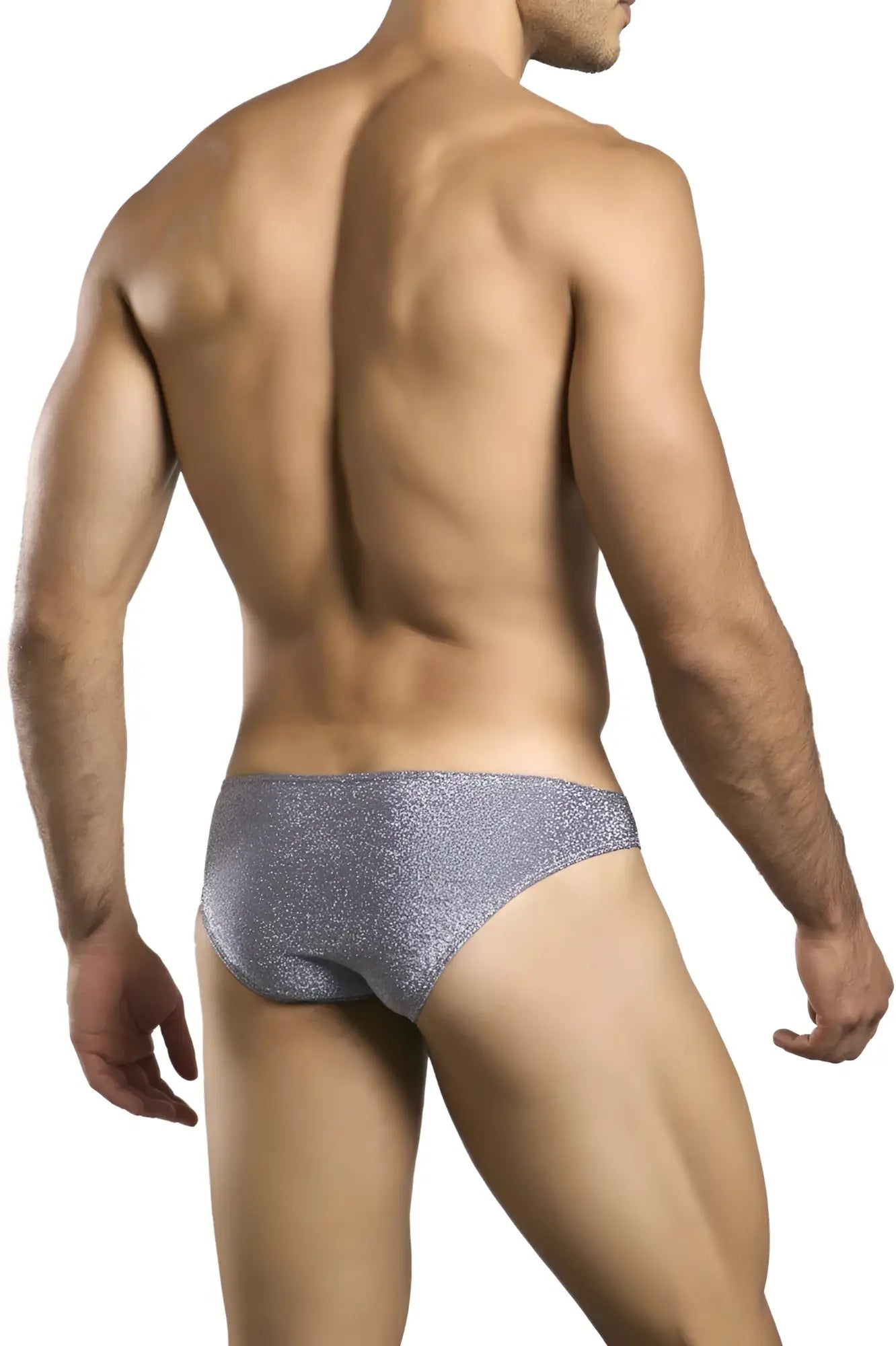 Justin simon classic bikini briefs in silver glitter lurex gray fabric for stylish comfortable wear