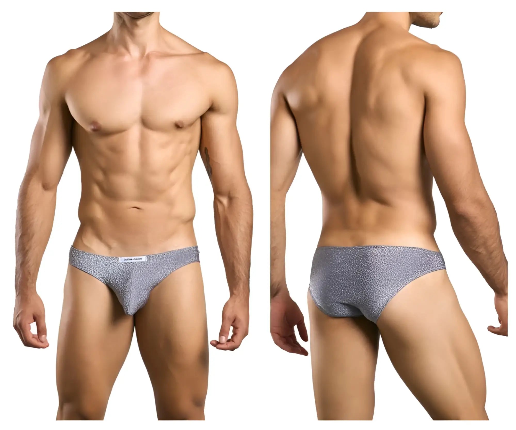 Gray sparkly JUSTIN+SIMON XSJ01 classic bikini briefs with subtle textured lurex pattern for stylish comfort