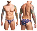 Dark blue men’s swim trunks justin simon xsj01 classic bikini color mexico with colorful skull and floral pattern