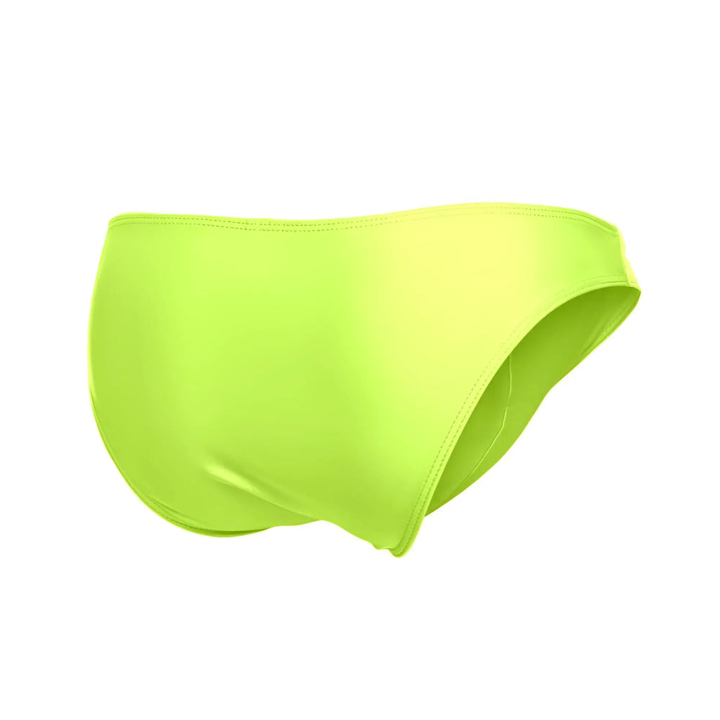 Neon green high-waisted swim trunks justin simon xsj01 with smooth stretchy fabric finish for classic bikini style