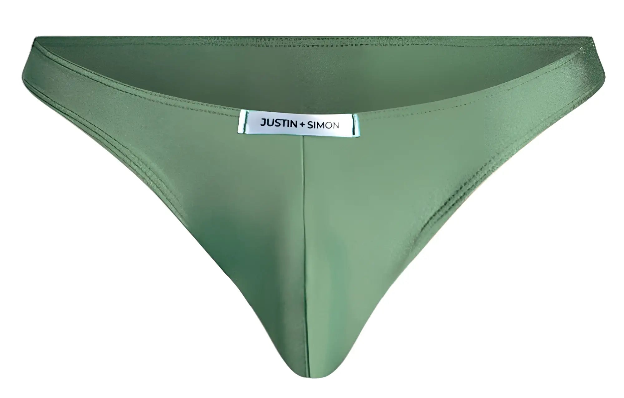 Olive green justin plus simon men’s briefs in smooth form-fitting fabric with central seam classic bikini style