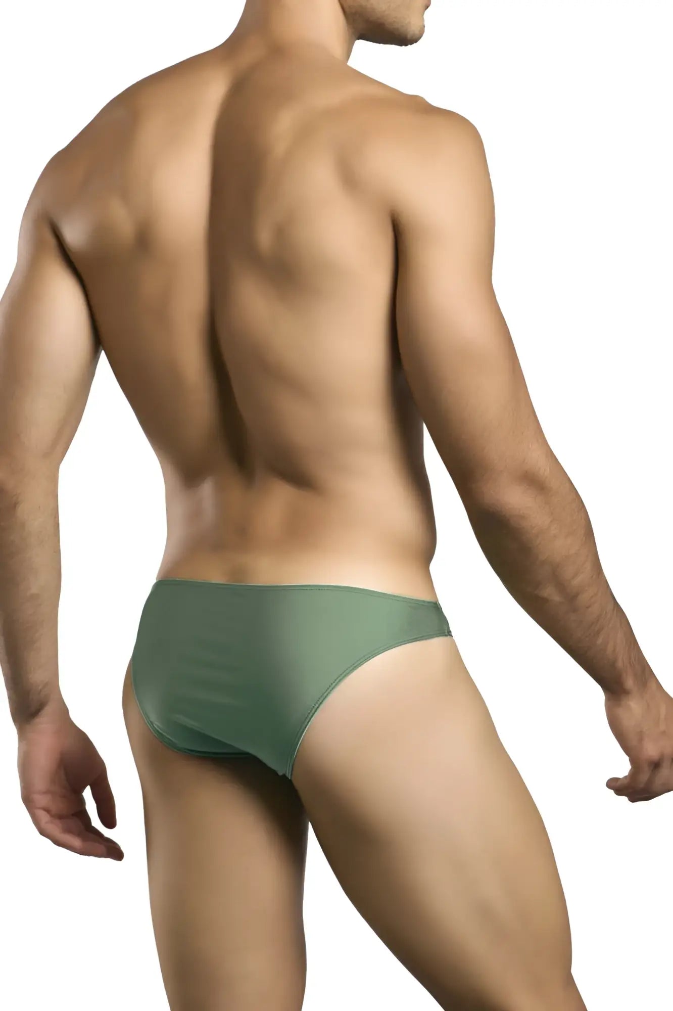 Olive green sheer mesh briefs classic bikini style by justin simon in new green color front view