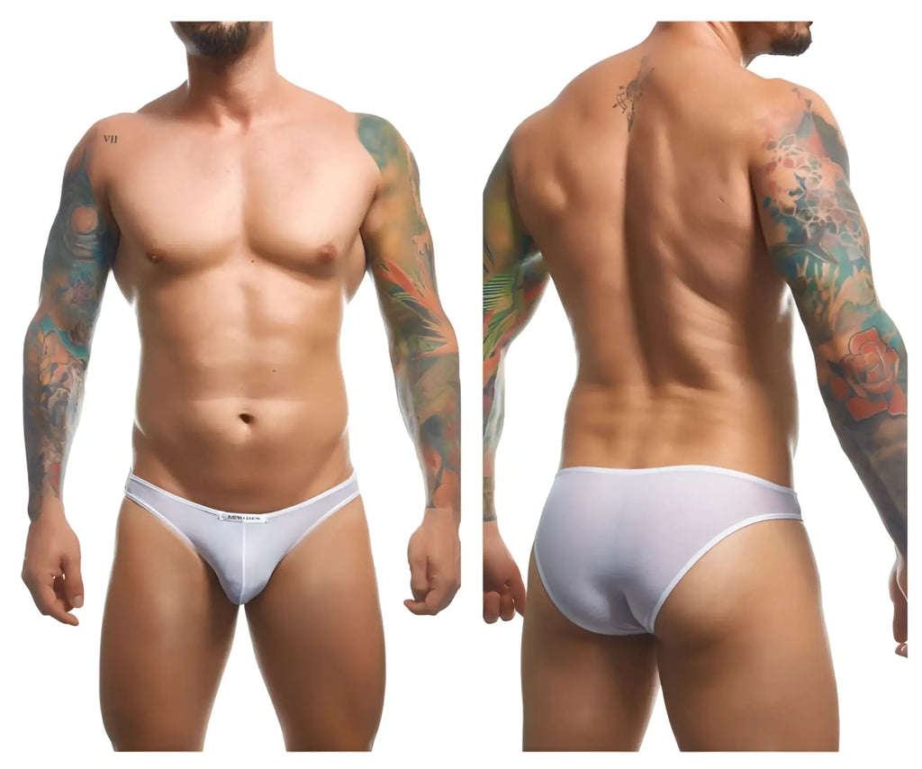 White athletic briefs justin simon xsj01 classic bikini with snug mesh design and subtle waistband logo