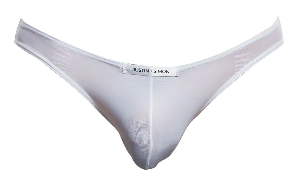 White sheer mesh thong by justin simon from the classic bikini xsj01 collection in white mesh material