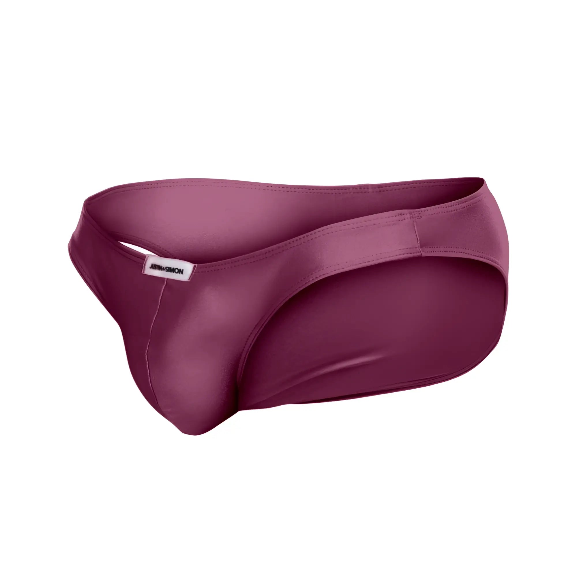 Justin simon xsj01 classic bikini brief in wine color with sleek satin finish and minimalistic glossy design