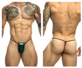 Teal JUSTIN+SIMON XSJ02 classic G-string with black elastic waistband and small white front label in opal green color