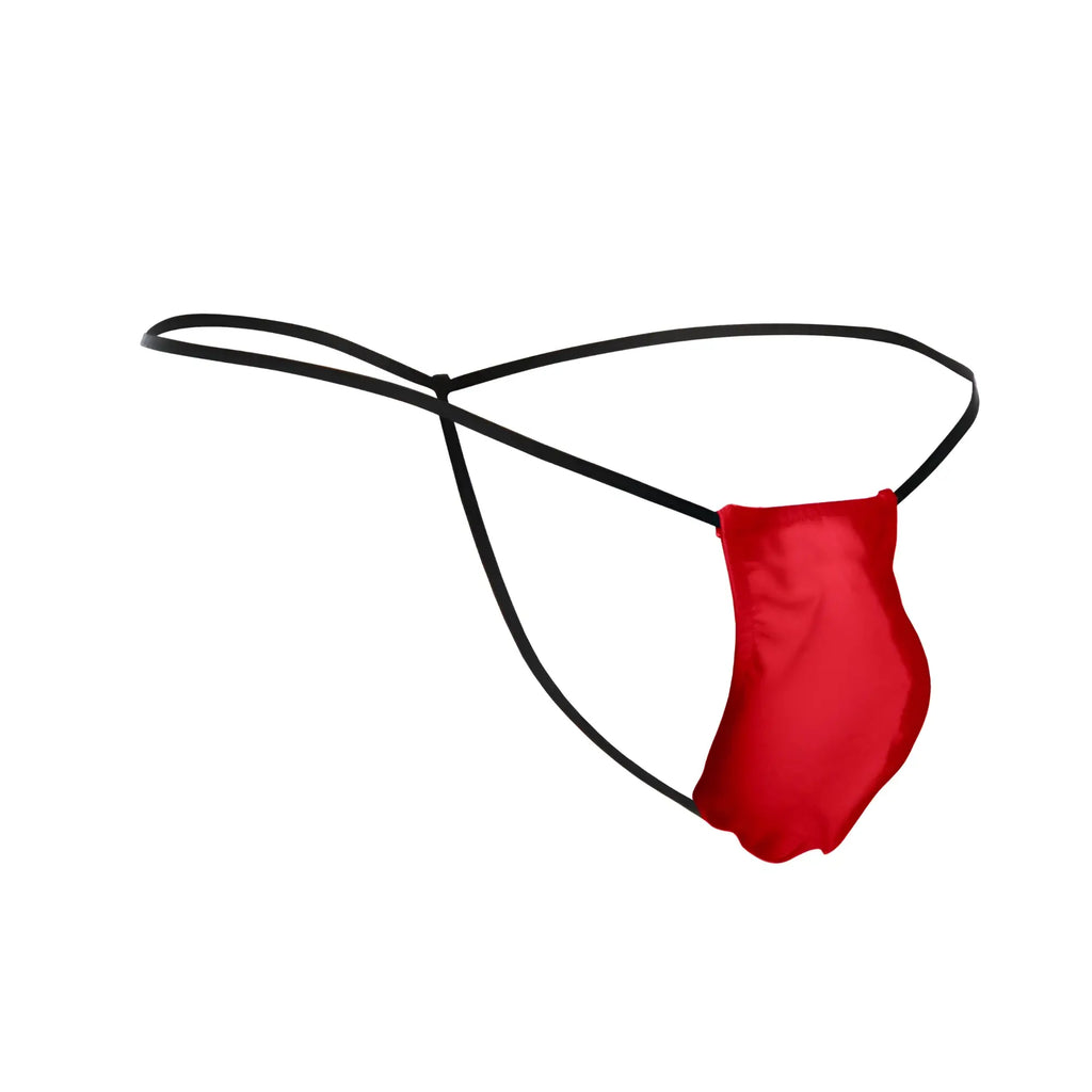 Justin+Simon xsj02 classic red satin thong with black elastic straps designed for a sleek bulge-enhancing fit