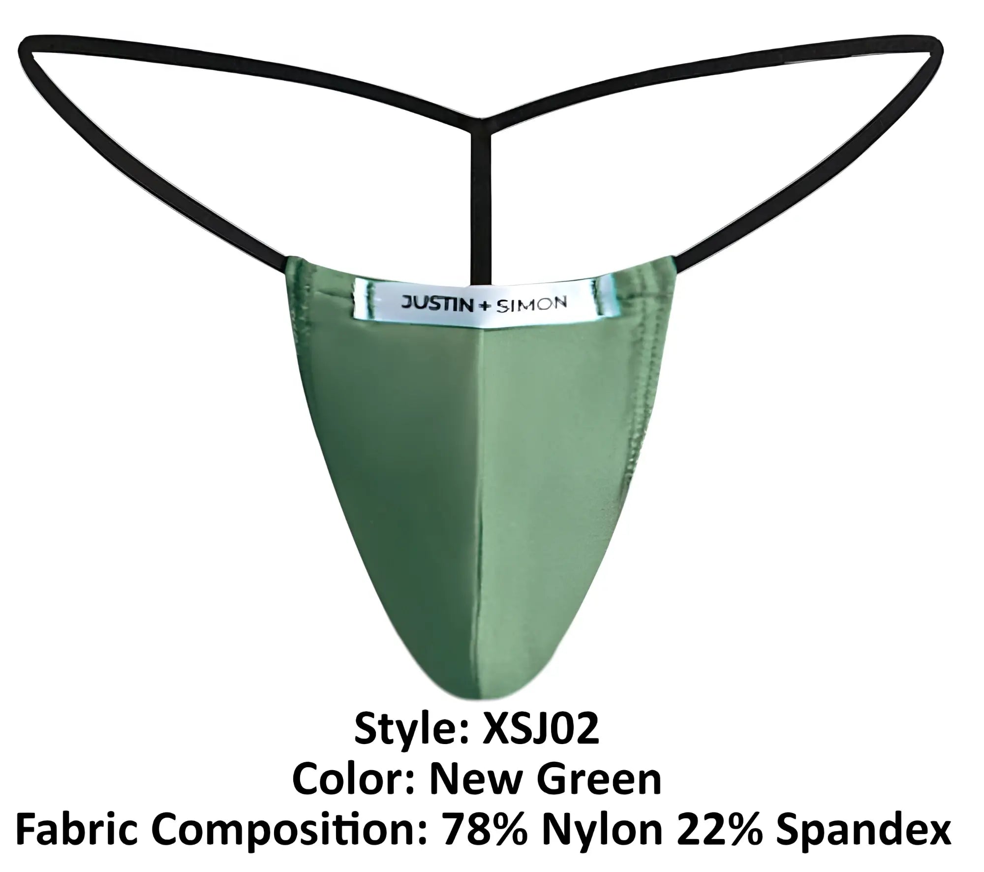 Justin simon new green classic g-string with sleek design made of 78 nylon and 22 spandex shown from back side